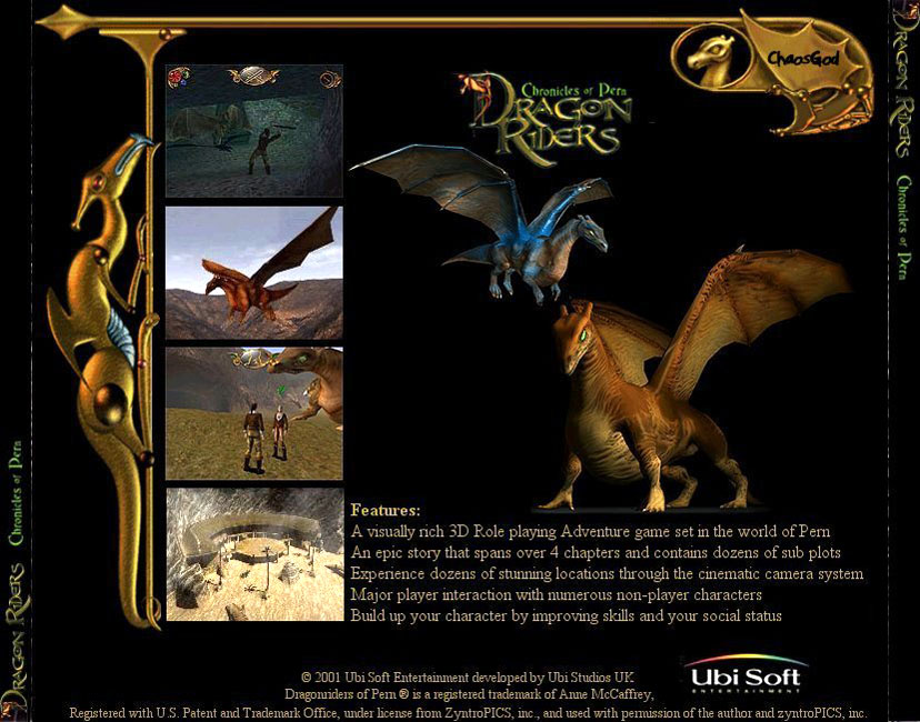 Dragon Riders: Chronicles of Pern - zadn CD obal