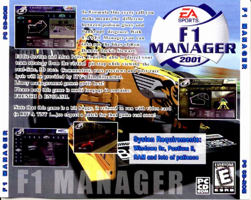 F1 Manager 2001 - zadn CD obal