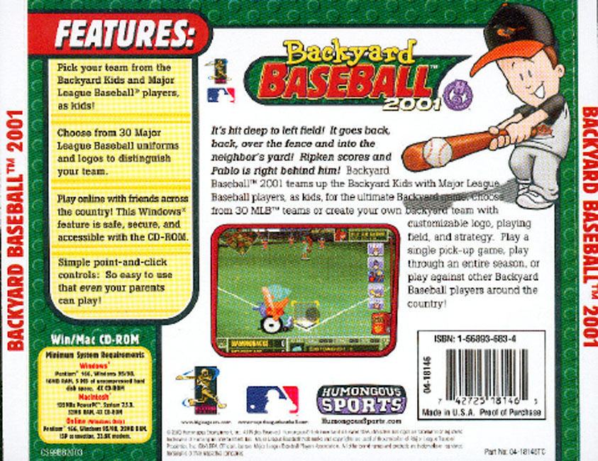 Backyard Baseball 2001 - zadn CD obal