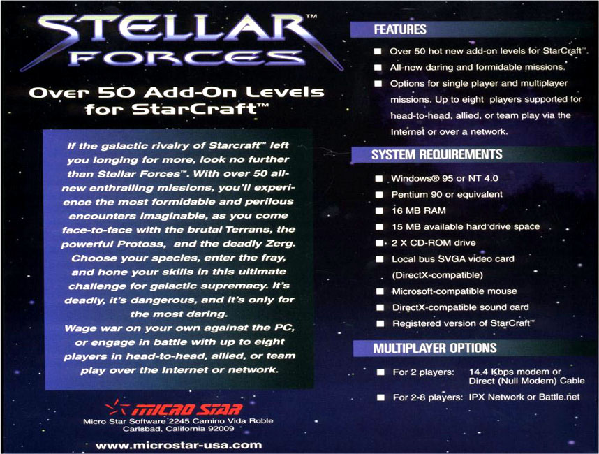 StarCraft: Stellar Forces - zadn CD obal