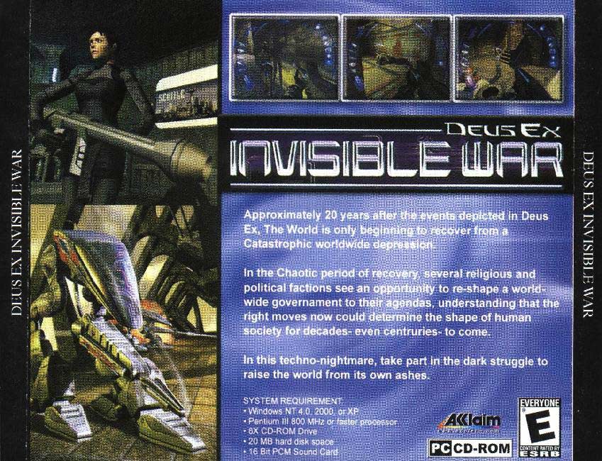 Deus Ex 2: Invisible War - zadn CD obal