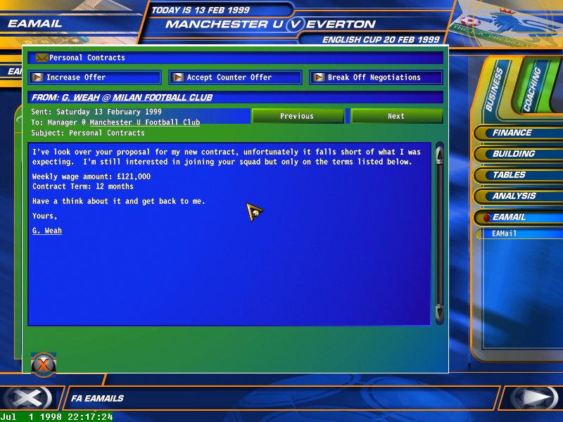 F.A. Premier League Football Manager 99 - screenshot 34